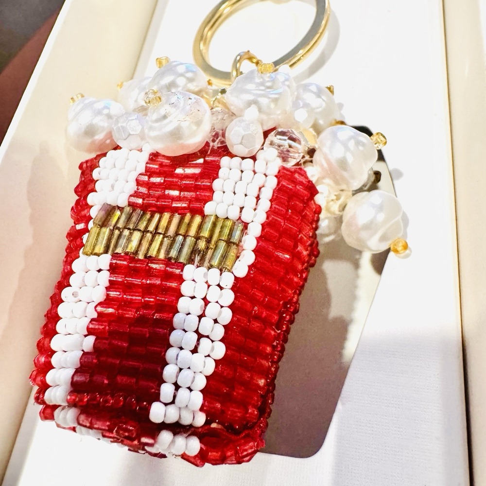 Haute Hippie Beaded Popcorn Bag Charm/Key Chain. NWT And‎ Box. Red And White. - Picture 7 of 7